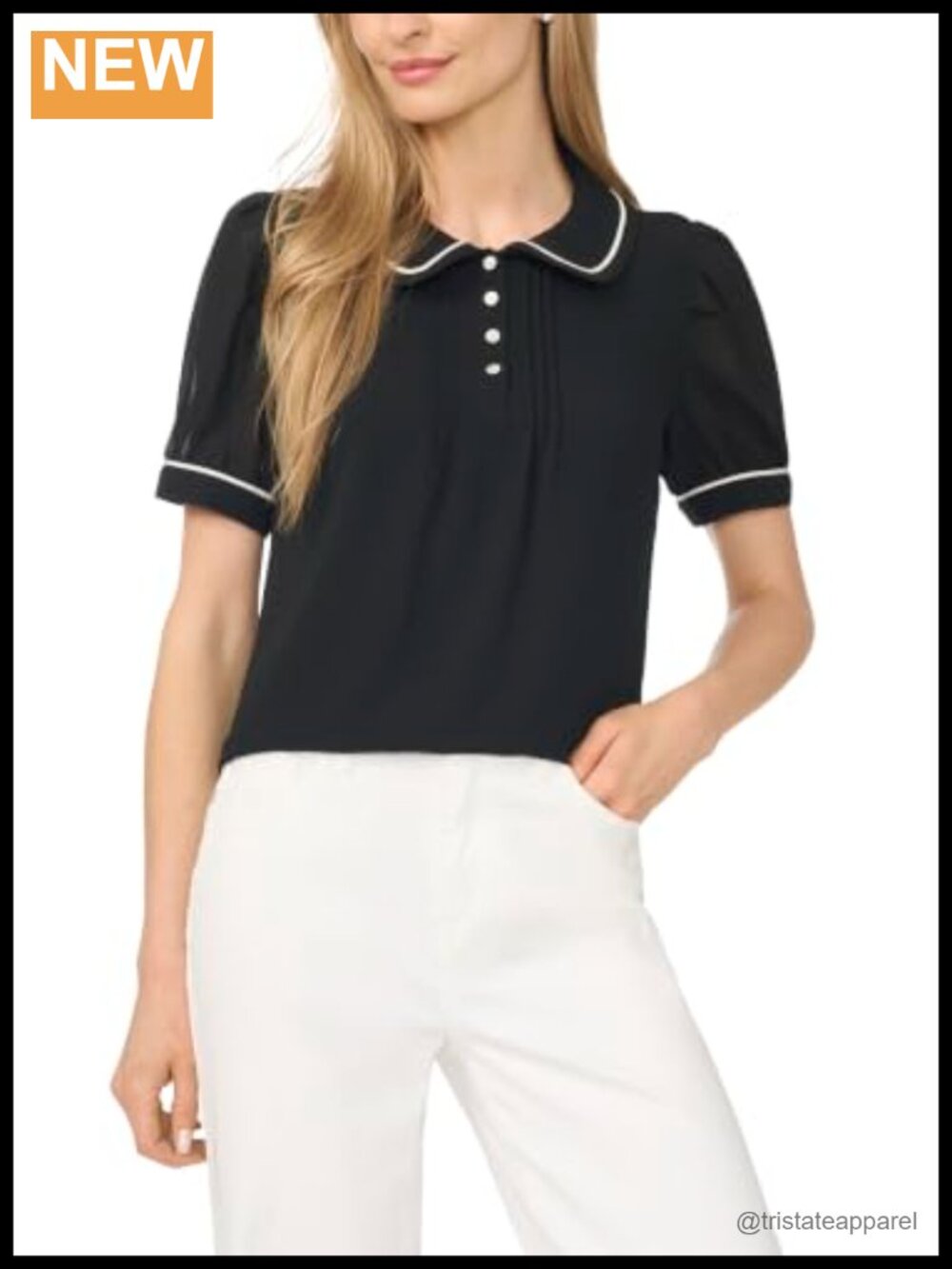 Womens Puff Short Sleeve Pintuck Pleat Peter Pan Collar Blouse